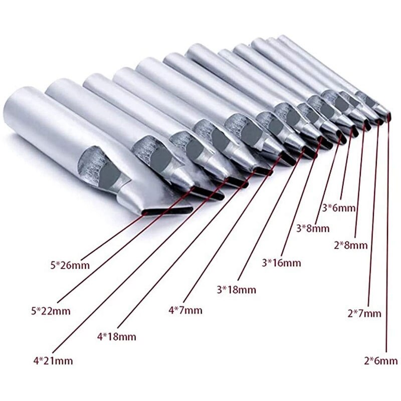 12Pcs Oval Oblong Shape Punch Leather Craft Hole Punch Set for Leather Watch Bands Belts Canvas Paper Plastics Working