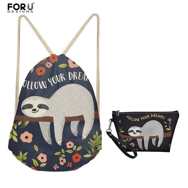 Forudesigns 2 stuks/set trekkoordtas voor dames rugzak klein schattige luiaard print kinderen meisjes trekkoord zak tassen dames boekentas: H11983 z 3 z 8