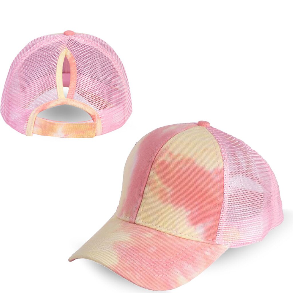Tie-dye Baseball Cap Unisex Hat Outdoor Sports Shade Baseball Cap Woman Beanie Size Adjustable Ponytail Caps #3: Pink