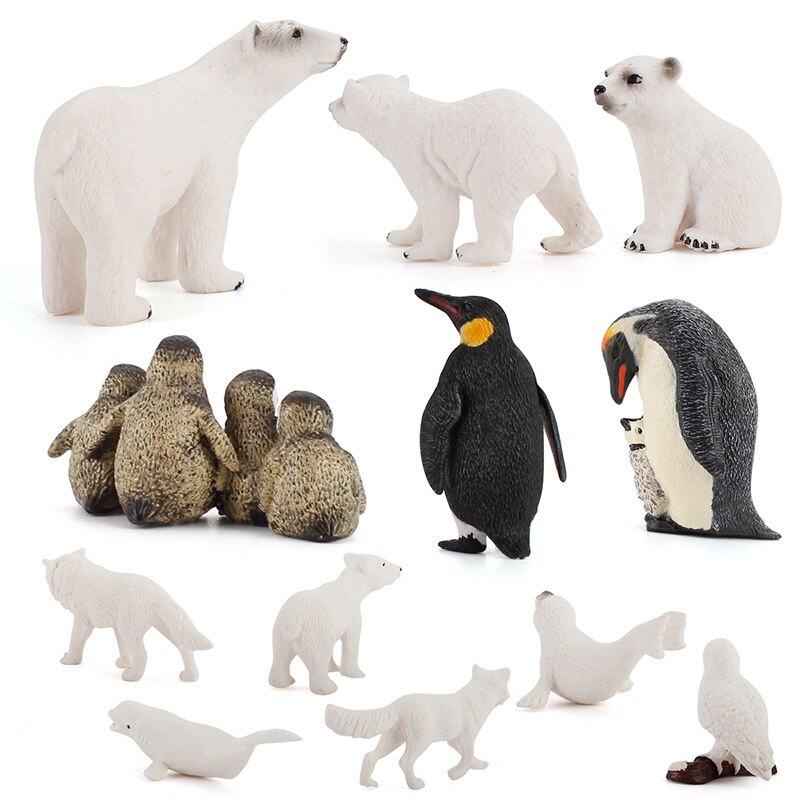 7-style Arctic Animal Simulation Model Penguin Polar Bear Mini Animal Puppets Model PVC Educational Toys for Children