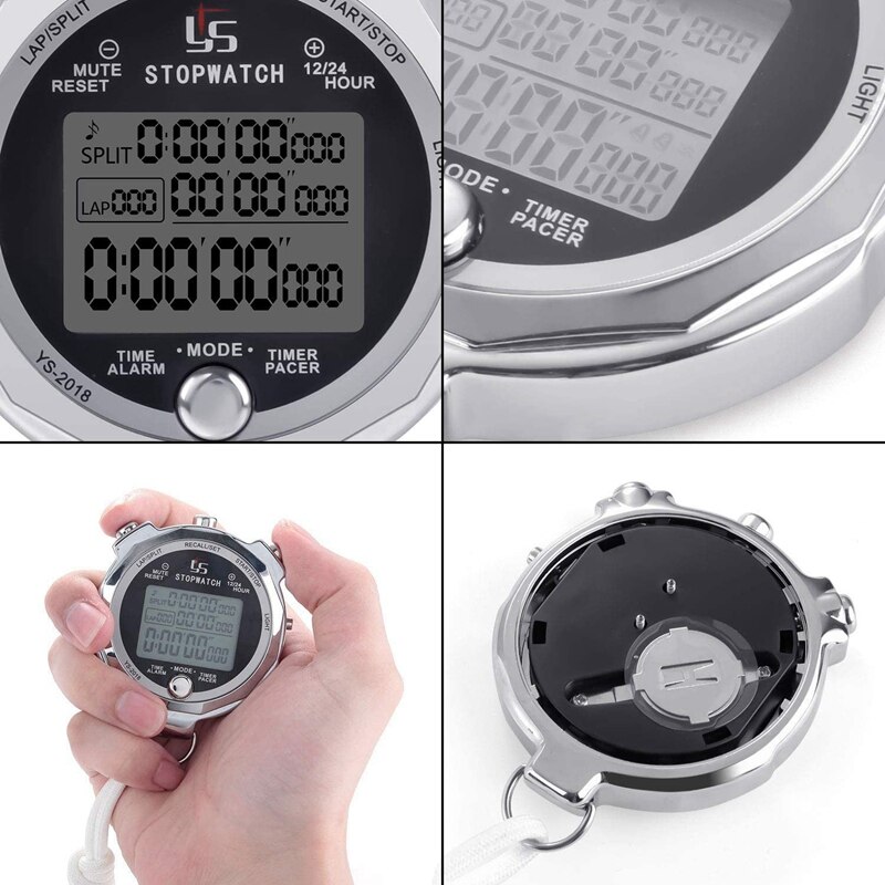 YS Stopwatch Metal Stopwatch Timer with Backlit Multi Lap Memory Digital Stopwatch for Coaches