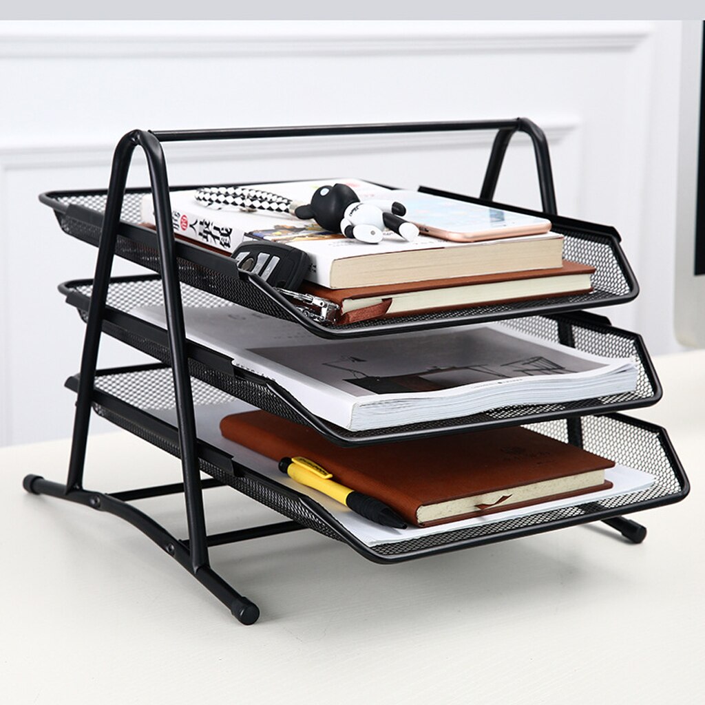 3-Tier Mesh Letter Tray Office Filing Tray Holder Stackable Document Letter Tray