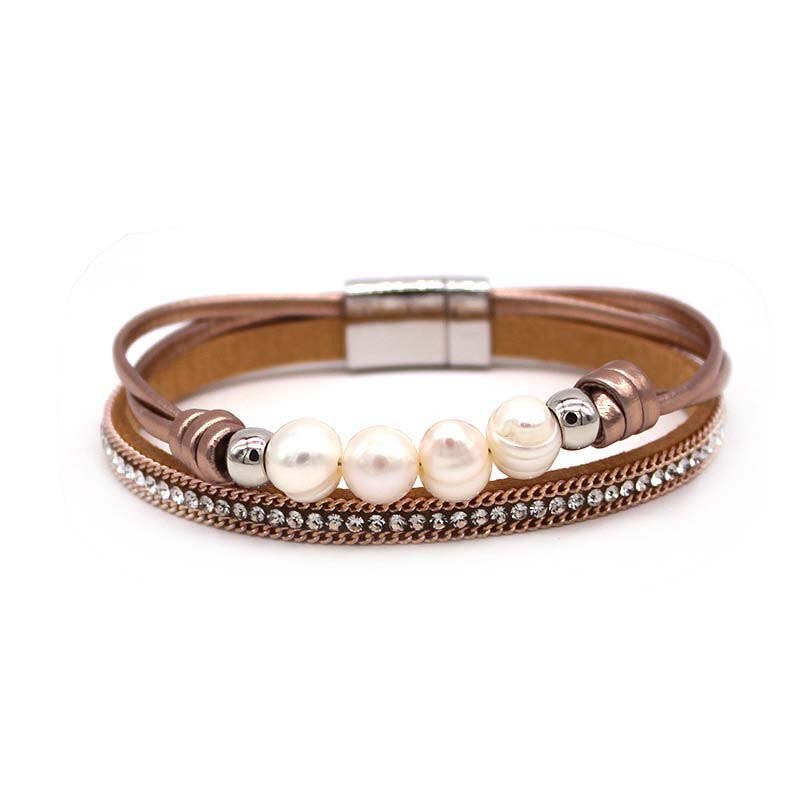 Totabc flerlags læderarmbånd til kvinder femme cool lås armbånd wrap armbånd magnet metal pulseira smykker: 3