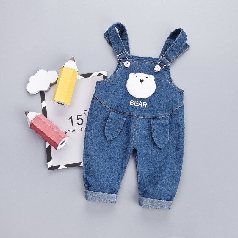 Småbørn baby drenge piger overalls blå denimbukser selebukser børn bomuld elastiske denimbukser overalls bukser: -en / 3t(110)