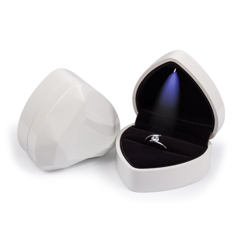 Sieraden Doos Hart Engagement Led Light Wedding Ring Box Anniversary Sieraden Doos Geavanceerde Eenvoudige: White