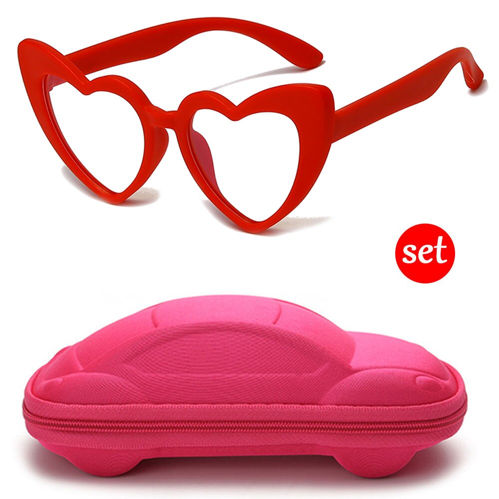 Longkeeper Hartvormige Anti-Blauw Licht Bril Kids Jongen Meisje TR90 Flexibele Frame Optische Brillen Kinderen Clear Lens Eyewear: red-pinkcase