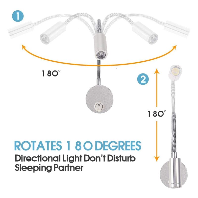 2 Stuks Dc 12V Leeslamp Met Usb Poort Opladen, Rv Interieur Verlichting, flexibele Led Armaturen (Zilver)