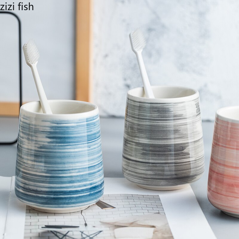 Painted Ceramic Mug Toothbrush Holder Mouth Cup Portable Soap Dispenser Lotion Bottle Wash Supplies Modern Bathroom Accessories