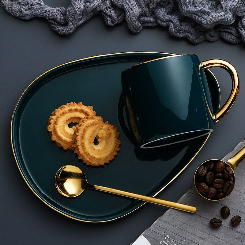 Imellow nordisk stil høj kvalitet keramisk kaffekop luksuriøst kaffekrus og underkopsæt porcelæn eftermiddagste servise sæt: F