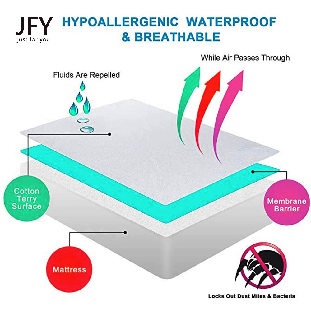 Matras Protector 100% Waterdicht, Ademend, Hypoallergeen, Vinyl Gratis, glad Katoenen Badstof Matrashoes-10 Jaar Garantie