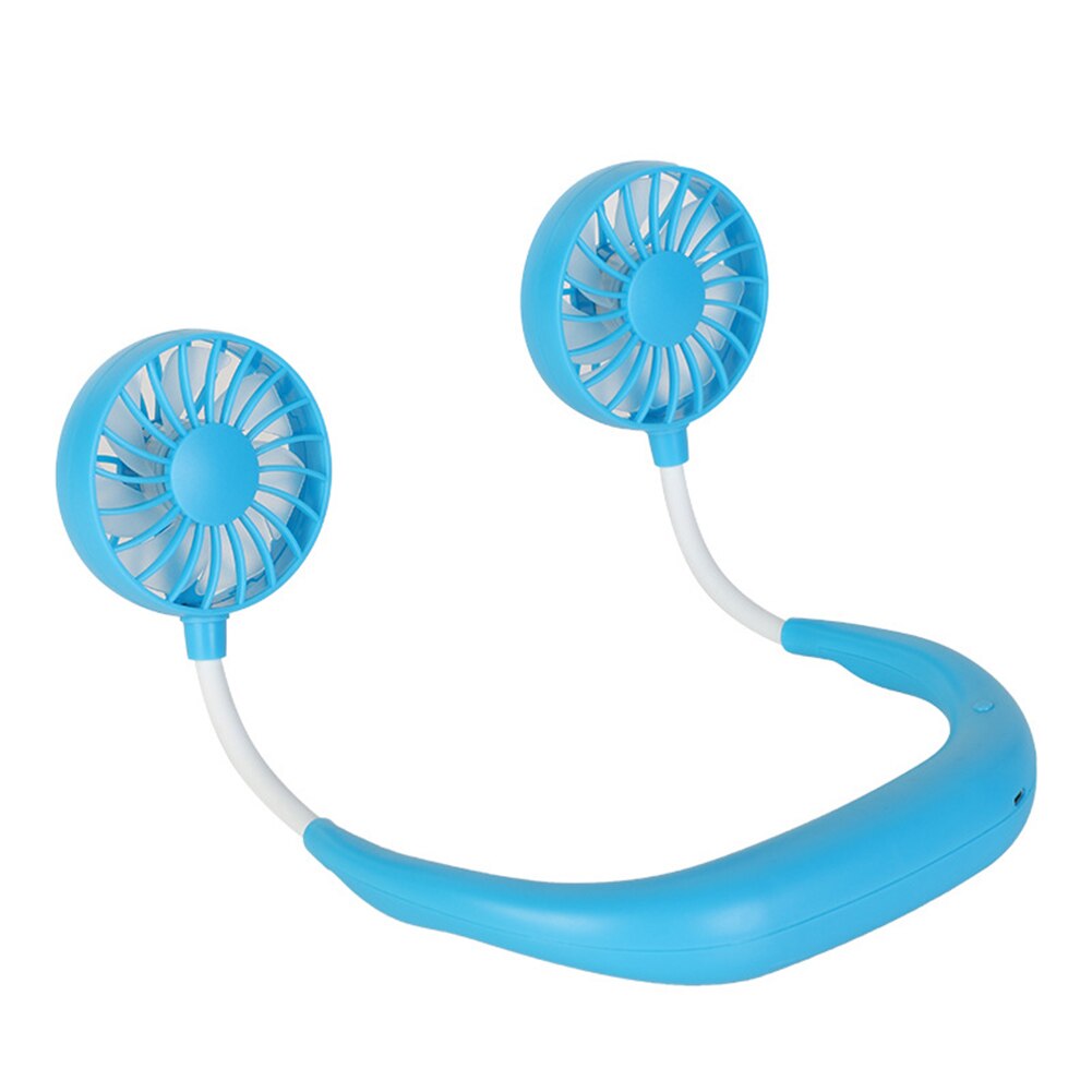 Sportowy przenośny akumulator USB robić zawieszania na szyję podwójny mini wentylator z pałąkiem na kark: Niebieski