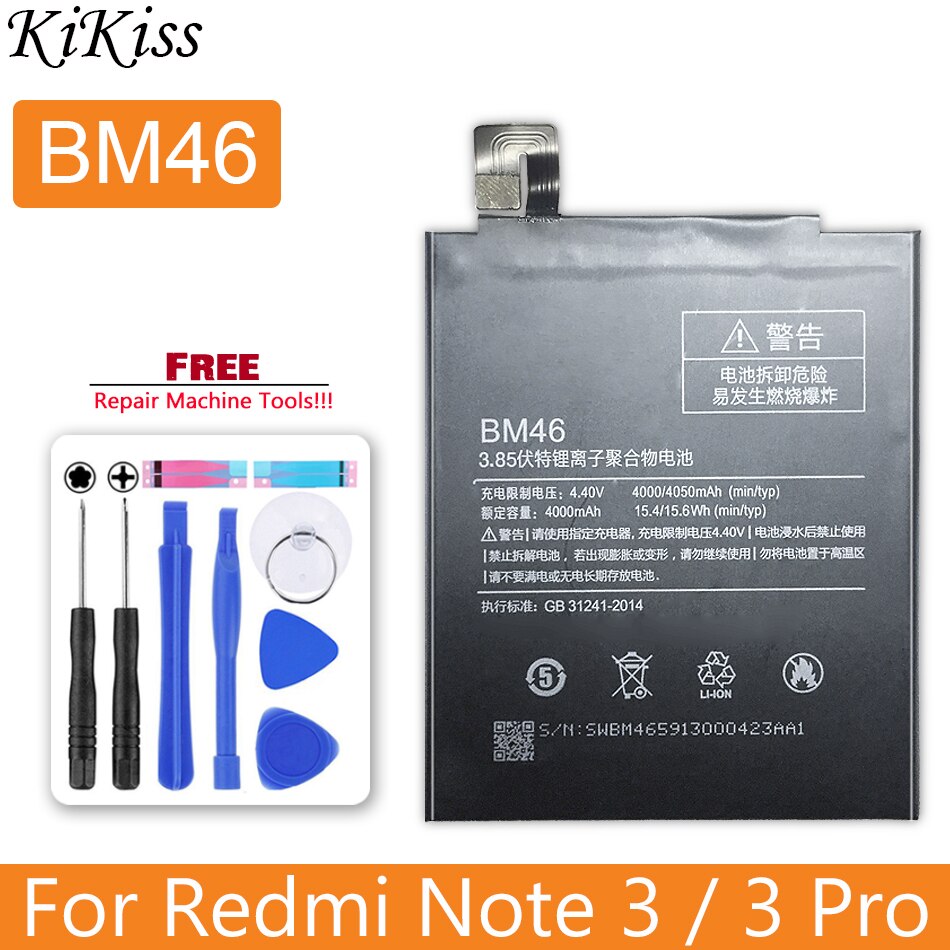 Bateria bm47 para xiaomi redmi 4x 3 3s 3pro/redmi 5 plus 5a/redmi note 4 4x bataria 5a 3 pro bm 47 46 bn 41 43 bm46 bn41 bn43: BM46-Note3 3Pro