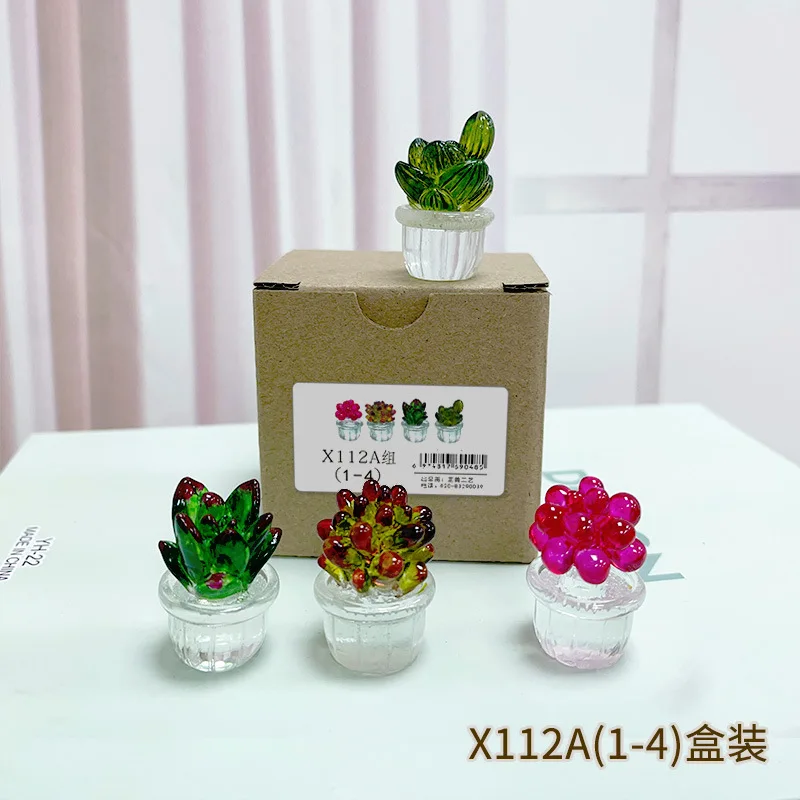 Mini figuritas de Cactus para decoración de escritorio, estatua suculenta, planta de bonsái en maceta, micropaisaje: Plata