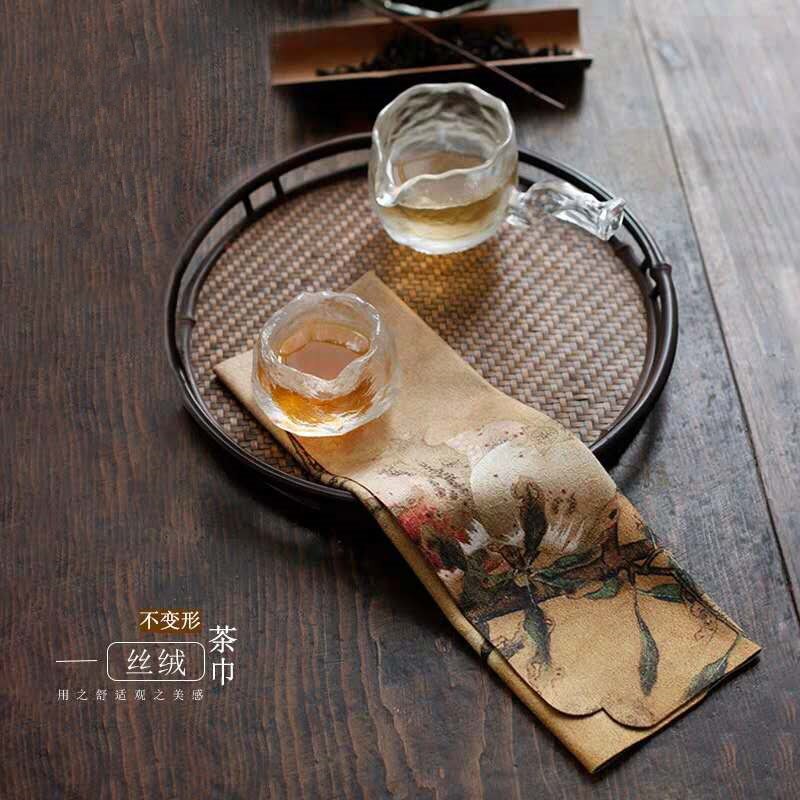 Fluwelen Theedoek Absorberende Zen Chinese Stijl Retro Thee Art Thee Doek Thee Mat Kung Fu Thee Set Theeceremonie onderdelen