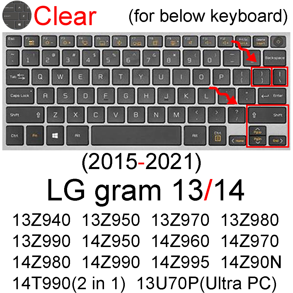Funda de teclado para LG gram, Protector de silicona para PC Ultra, 15, 15Z950, 15Z970, 15Z975, 15Z980, 15Z990, 15Z995, 15Z90N, 15Z95N, 15,6: Clear gram 13 14