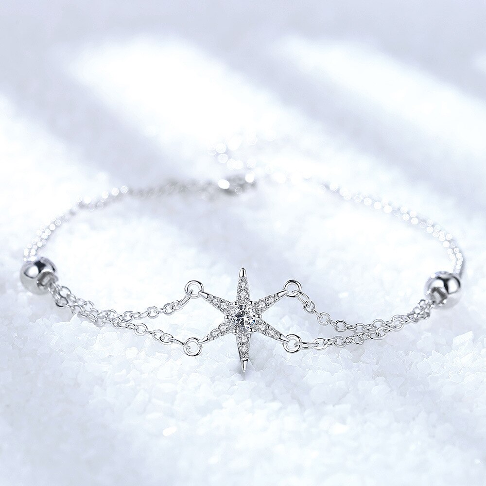 S925 Stempel Zilver Kleur Star Charm Armband Micro Zirkoon Ketting Armband B Est Voor Haar S-B260