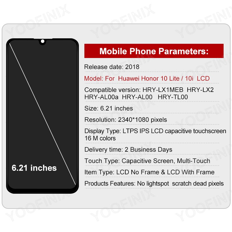 6.21 &quot;für Huawei Honor 10 Lite Anzeige Touchscreen Digitizer Ersatz Teile Für Honor 10i LCD HRY-LX2 HRY-AL00 HRY-LX1LCD