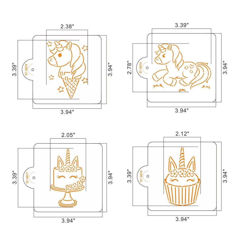 4 stuks/set smile unicorn koekjes stencil koffie stencils sjabloon voor verjaardagsfeestje koekjes cakevorm taartdecoratie tool