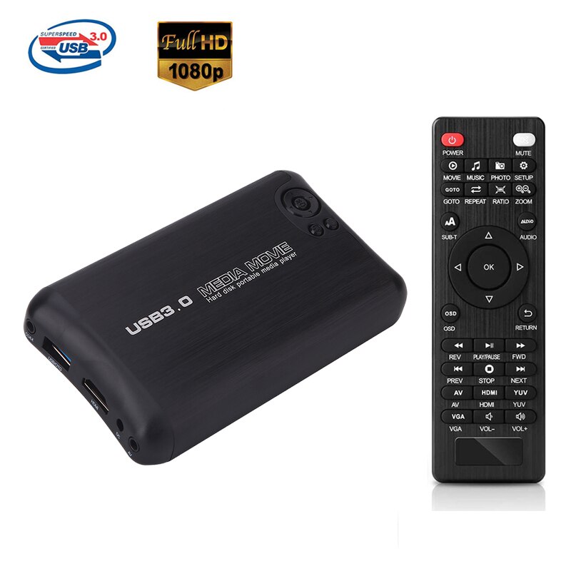 Reproductor multimedia SATA de 2,5 &quot;, 1080P, USB 3,0, HDD externo, con HD, AV, Coaxial, compatible con MKV, H.264, RMVB, WMV, reproductor MP4 portátil