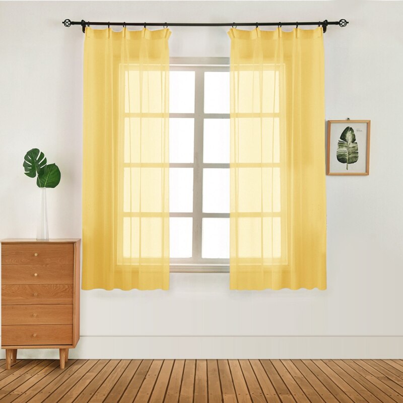 Farverige 1 par moderne vindue tyl blackout gardiner panel voile gardiner til stue 100 x 130cm cafe hjem køkken gardiner: Gul