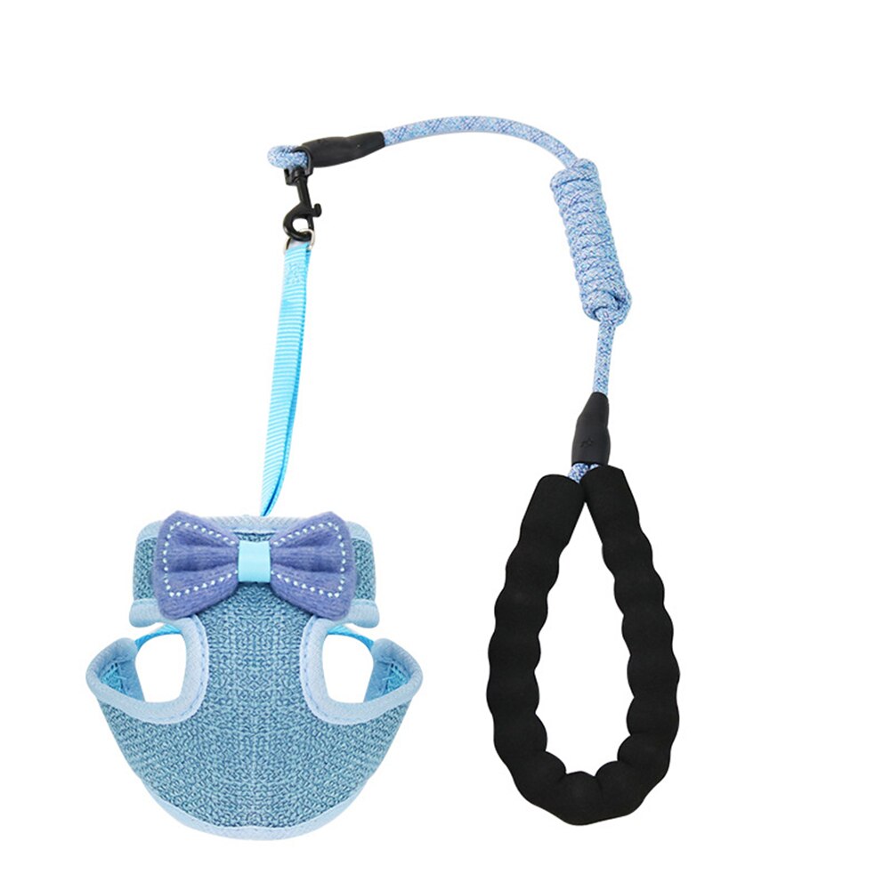 Conjunto de Correa y arnés con pajarita para gato, arnés ajustable para mascotas con correa para gatos, mascotas, tractores para caminar: Blue
