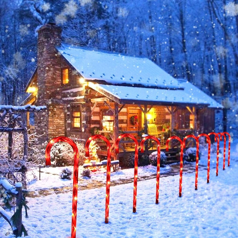 10 pièces énergie solaire noël canne lumières joyeux noël chemin passerelle lumière pour la maison lampadaire décoration de noël