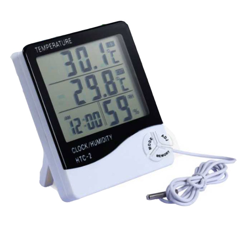 LCD Digitale thermometer Temperatuur-vochtigheidsmeter-1-2 Indoor Outdoor hygrometer thermometer probe Weerstation met Klok