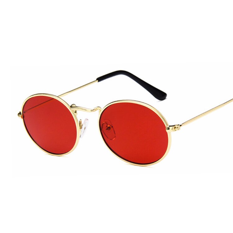 Ovale solbriller dame/mand mærke dame solbriller mandlig metal lille stel vintage punk oculos de sol feminino: Guldrød