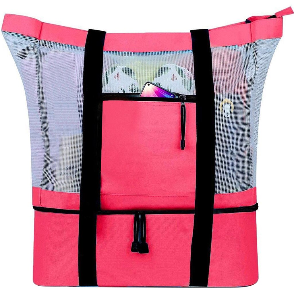 4 # Outdoor Camping Strand Mesh Tote Tas Met Afneembare Koeltas Verpakking Organisator Multifunctionele Waterdichte Rugzak Tas