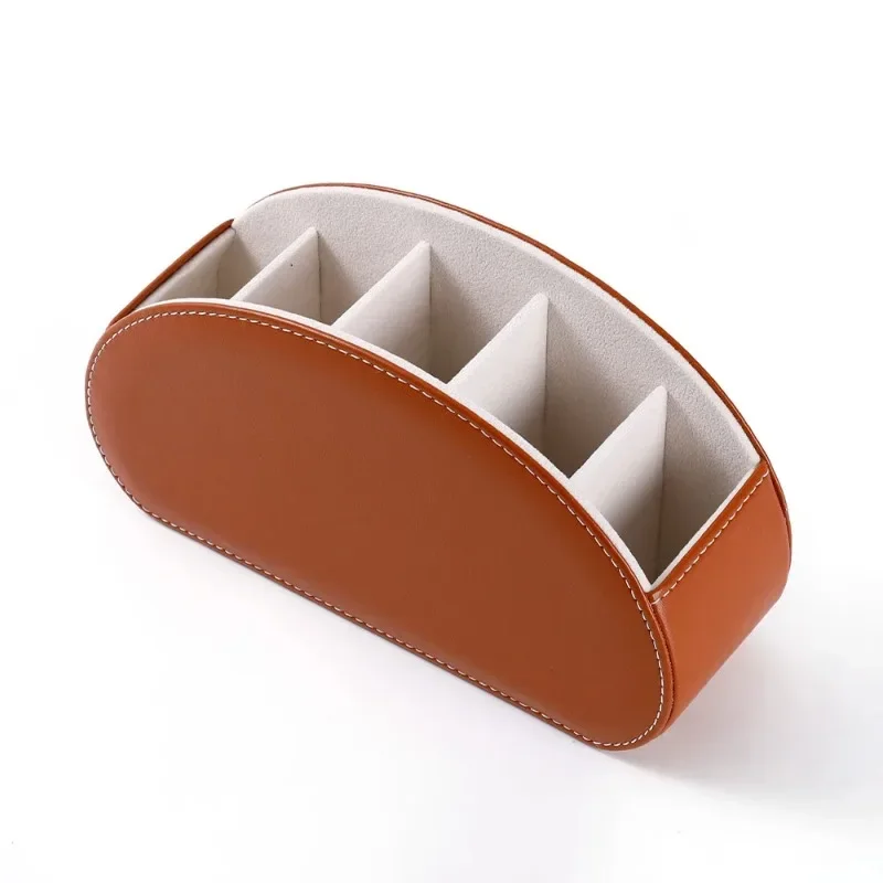 1PC Multifunctional 5 Grid Desktop PU Leather Organizer Remote Control Storage Box Cosmetics Makeup Brush Holder Sundries Stand: Brown