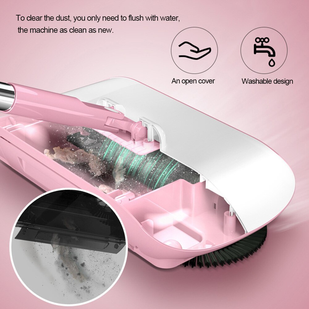 Stainless Steel Sweeping Machine Hand Push Broom Dustpan Automatic Sweeper 360° Rotatable Handle Household Cleaning + Mop