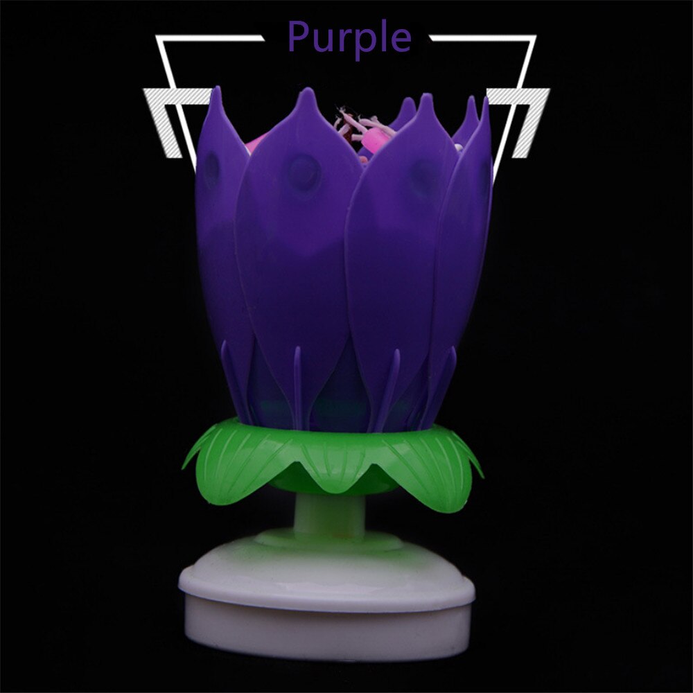 Double Lotus Music Birthday Candle Blossom Rotating Lotus Candle Birthday Cake Candle: Purple