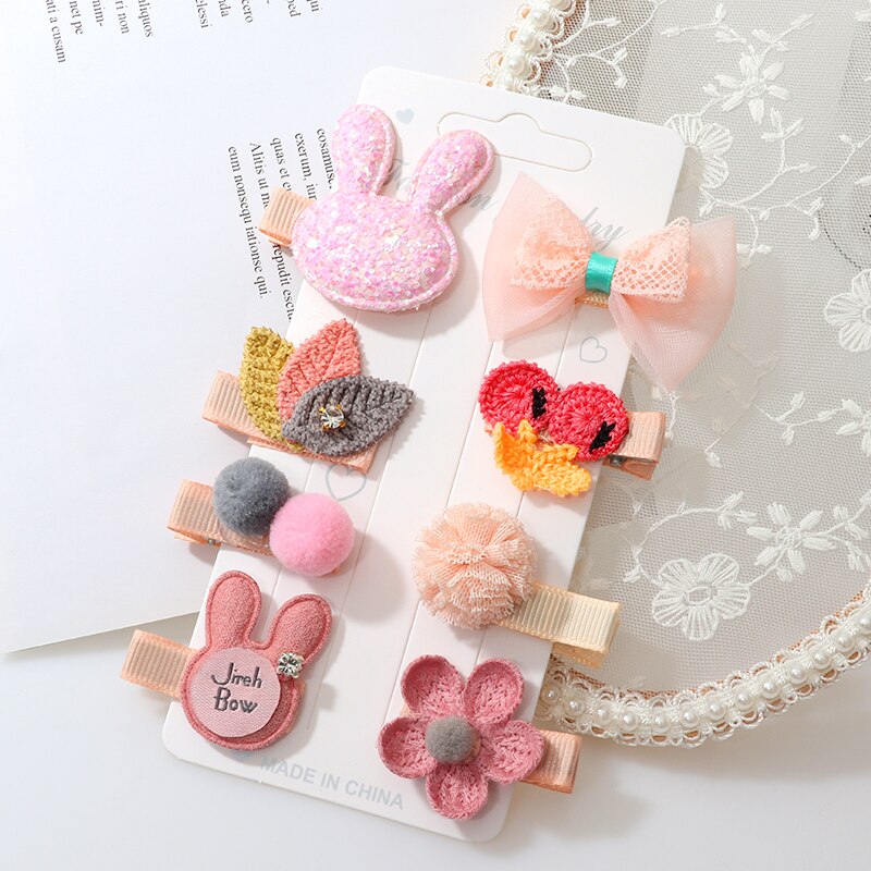 Horquillas bonitas para niña, accesorios para el cabello, lazo de flores, cintas para el pelo de animales, diadema de dibujos animados para niña, tocado de horquilla, 8 unids/set por Set: 8pcs-9