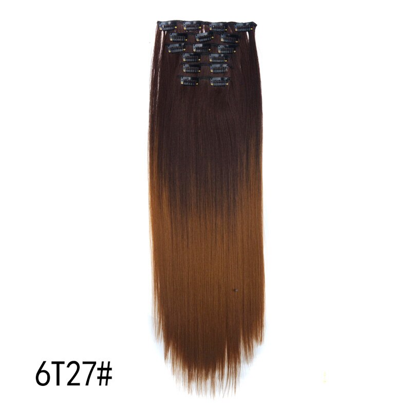 Jeedou-extensiones de cabello con Clip, 6 unidades/juego de cabello liso de 24 ", 60cm, 140g, Color Natural, marrón, gris, degradado, sintético: 6# / 27 #