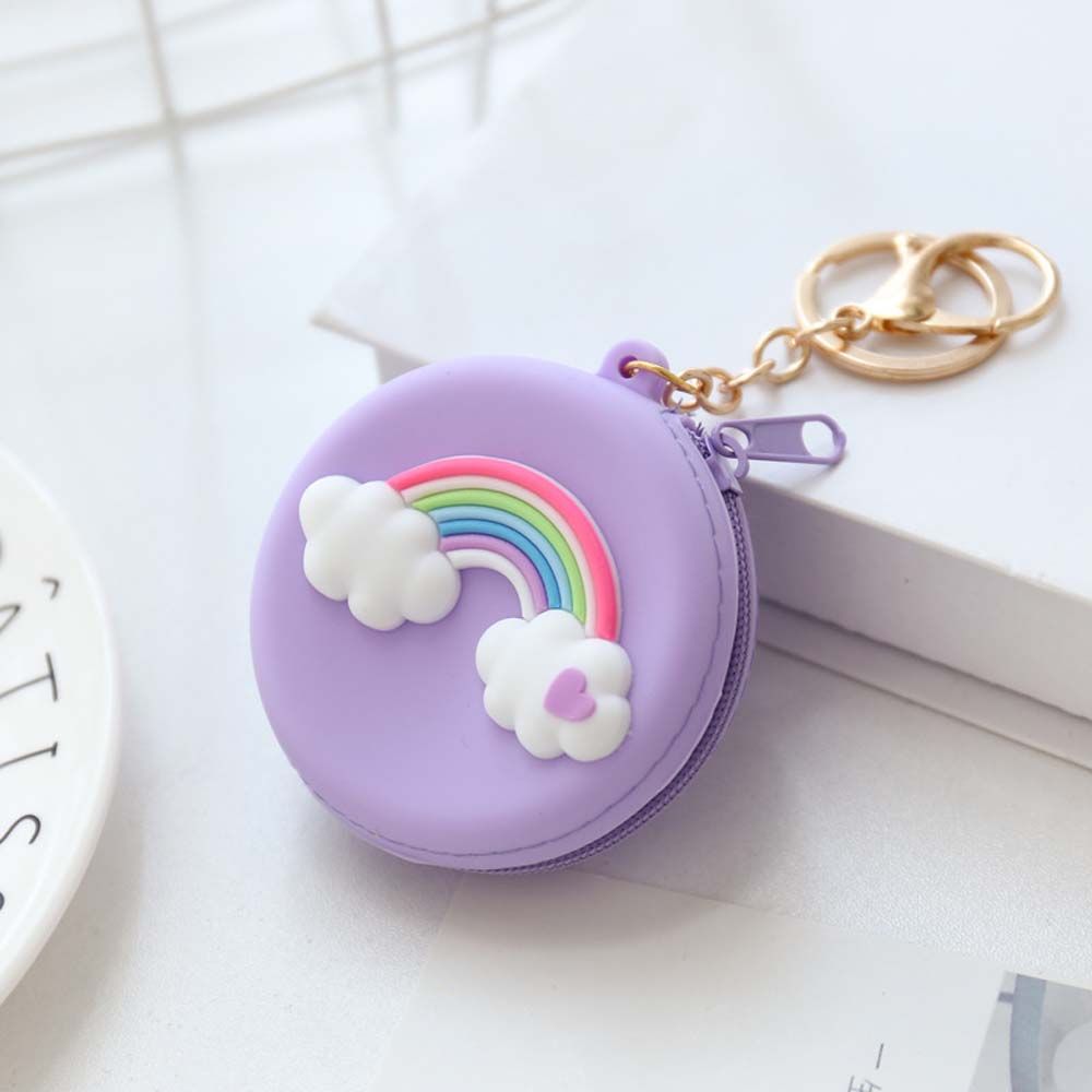 Kawaii Coin Purse Silicone Wallet Headset Bag Cartoon Animal Round Change Pouch Bag Keychain Lovely Cute Kid: purple-Z1