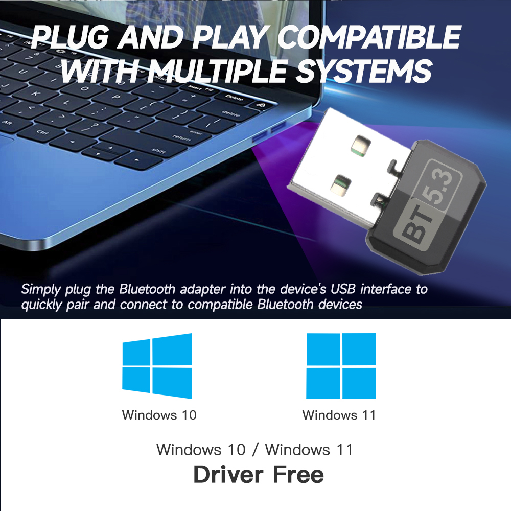 Adapter USB Bluetooth 5.3 Dongle do PC Laptop Windows 10/11