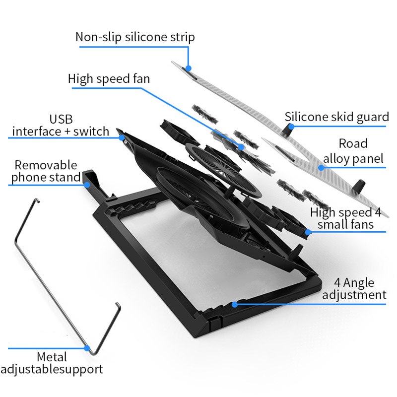 LARICARE Cooling Pad Laptop Fan Cooler for 12-17inch macbook air pro notebook cooling base pad exhaust fan bracket adjustable