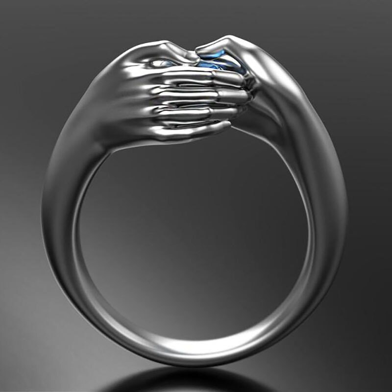 Gothic Skeleton Skull Hand Heart Rings for Men Vintage Punk Love Gesture Finger Couple Ring Women Wedding Jewelry Halloween