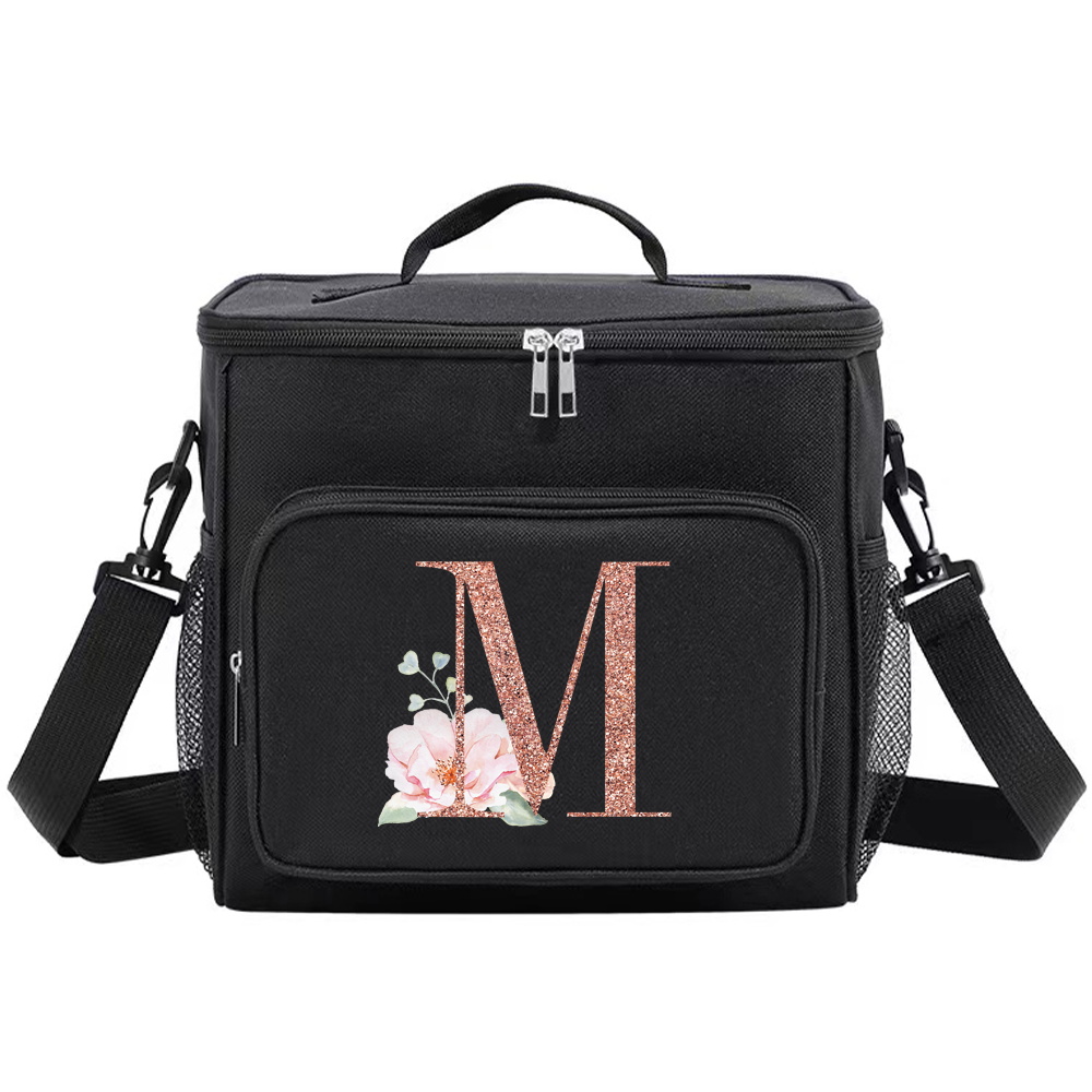 Multi-Pocket Lunch Box for College Student Black Color Food Tote Bag Storage Bag Organizer Bento Rose Gold Series Printing: MULTI