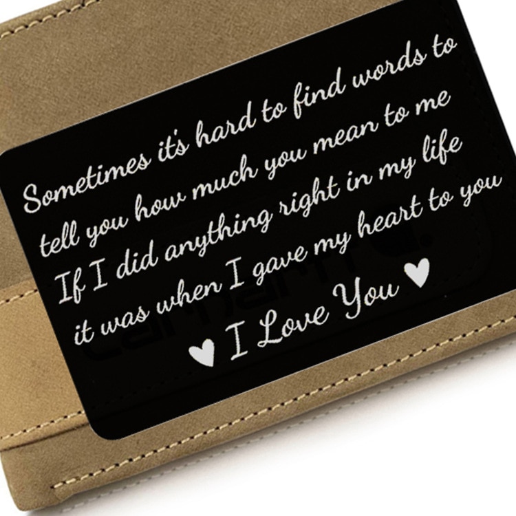 Mini Love Note Boyfriend Engraved Wallet Inserts Permanent Engraving Anniversary party favors for Husband Men