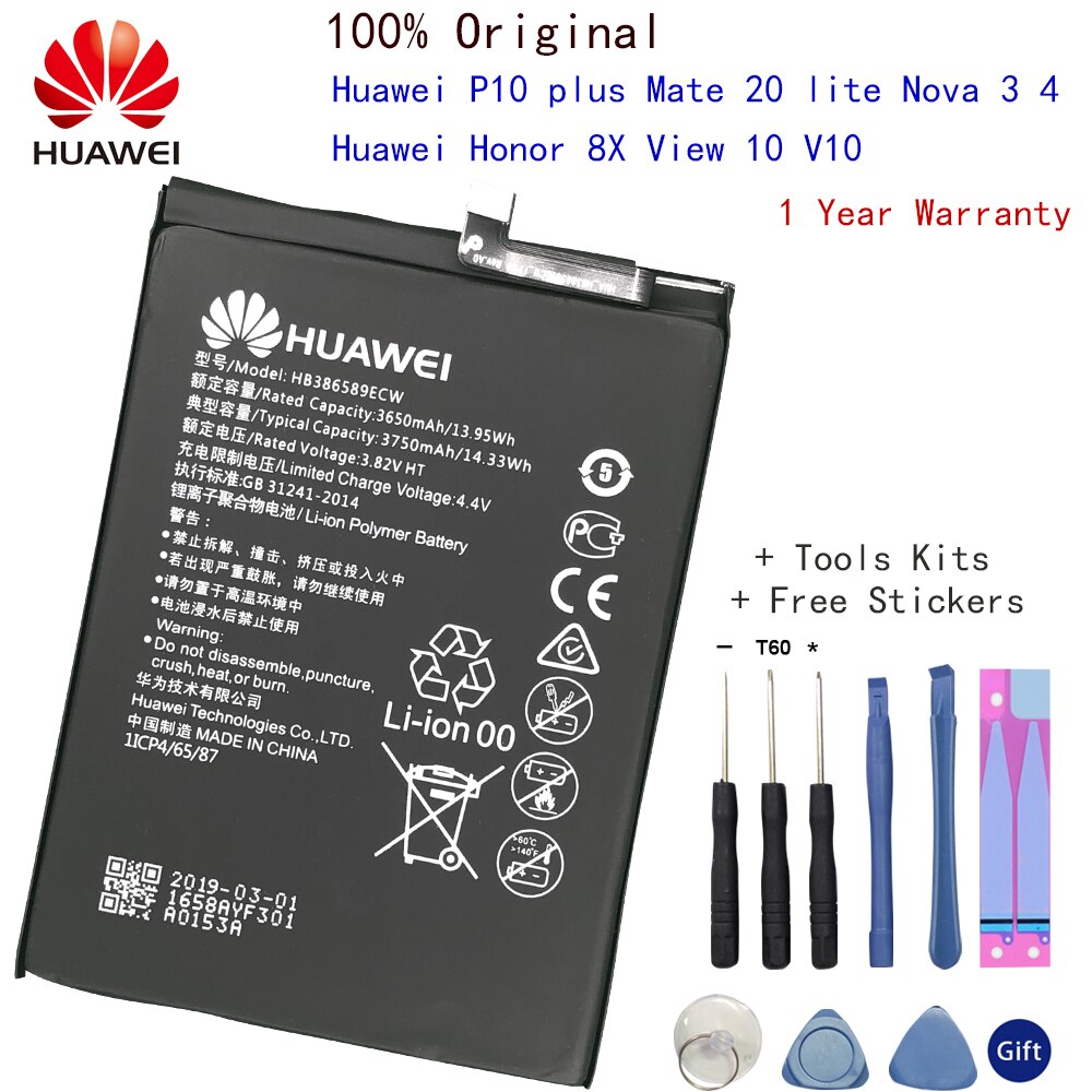 Huawei Mate 8 9 10 Nova 2 2i 3 4 Plus Pro P9 P10 P20 Lite Honor 5C 5A 5X 6A 7X G7 8 8X 8C G9 9 9i 10 G10 Batteria Originale: HB386589ECW