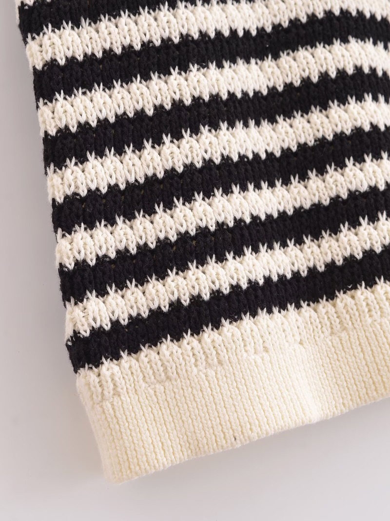 TRAFZR 2025, gestreiftes Strick-Baumwoll-T-Shirt für Damen, Polo-Kragen, kurzärmelig, lässig, Frühling, Sommer, Alltag, Straße, Wochenendkleidung