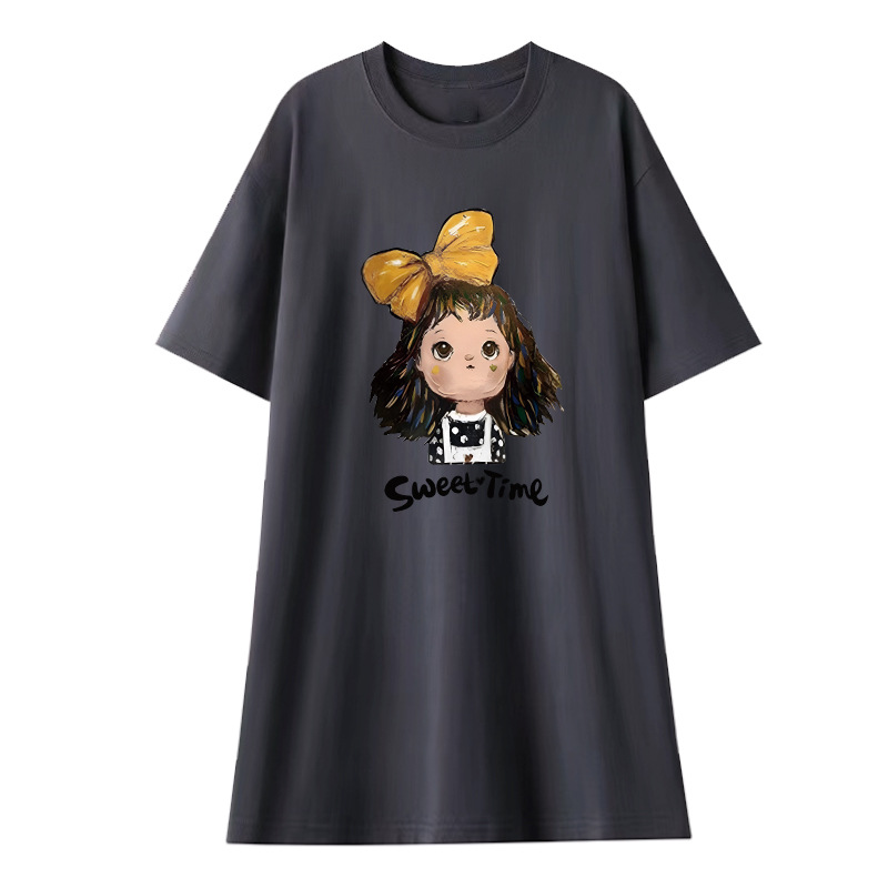Zwangerschaps-zomerjurk zwangerschapsjurk Modieus Casual Zoet Leeftijdsreductie Losse grote maat Kleine T-shirtrok: Black / L