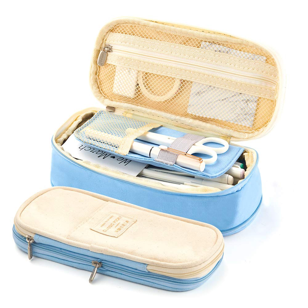 Jodimitty Grote Capaciteit Potlood Tas Make-Up Pouch Duurzaam Studenten Briefpapier Tas Met Dubbele Rits Oxford Stof Opbergzakken