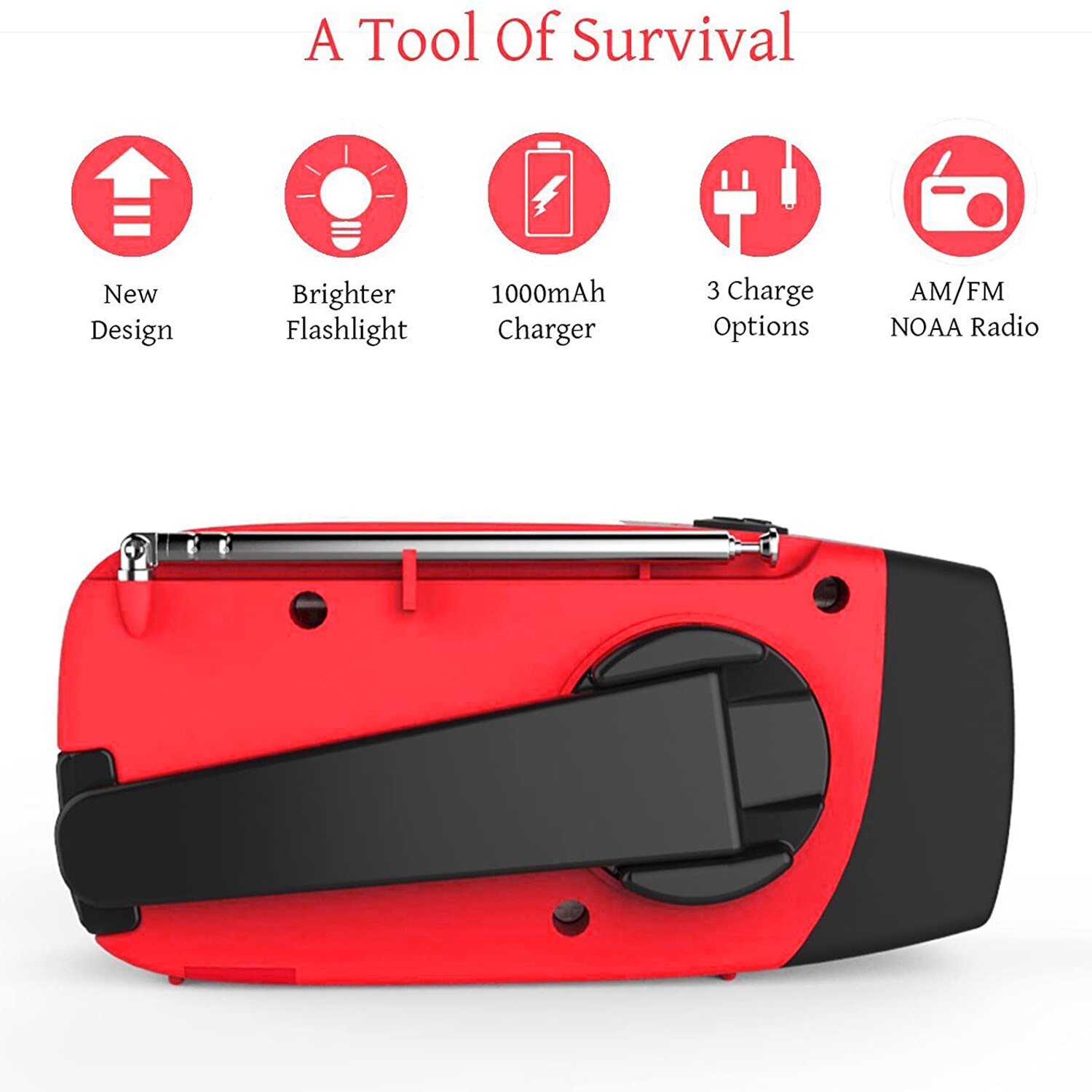 Solar Radio Emergency Radio AM/FM/WB Weather Radio Hand Crank Radio with 3 LED Flashlight 1000 MAh As a Phone Power Bank