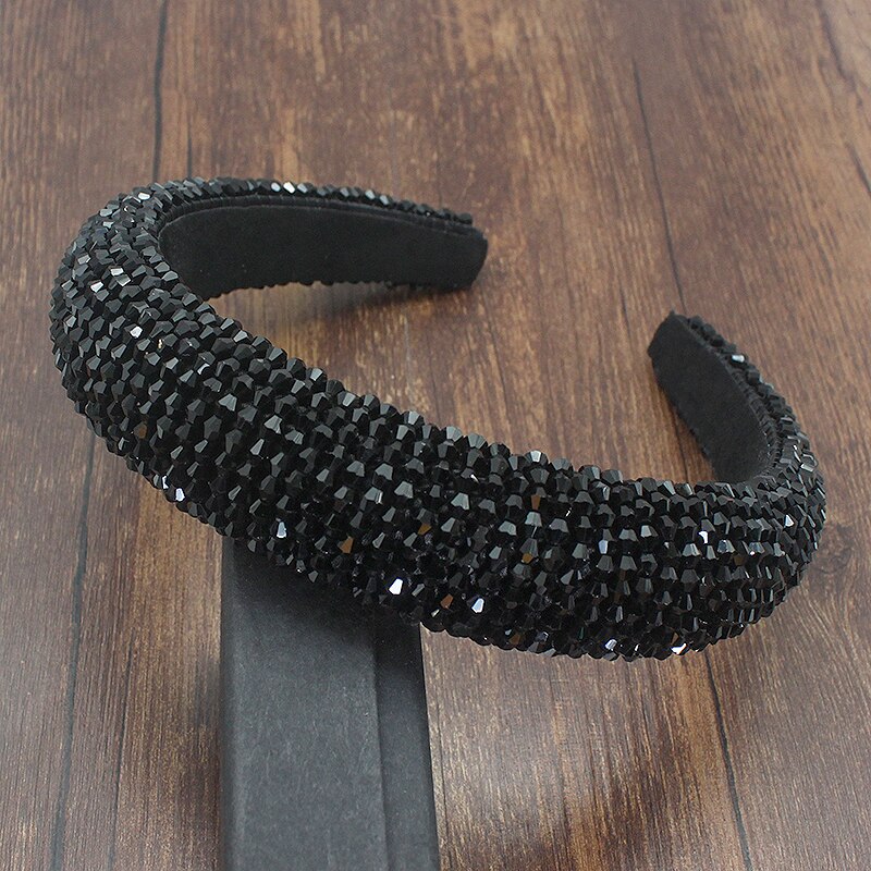 Fairland Industria Pesante Handmade Barocco Della Perla Del Rhinestone Rotondo Stellato Stagnola di Oro Romantico Archetto Imbottito Pieno di Cristallo Delle Donne: black