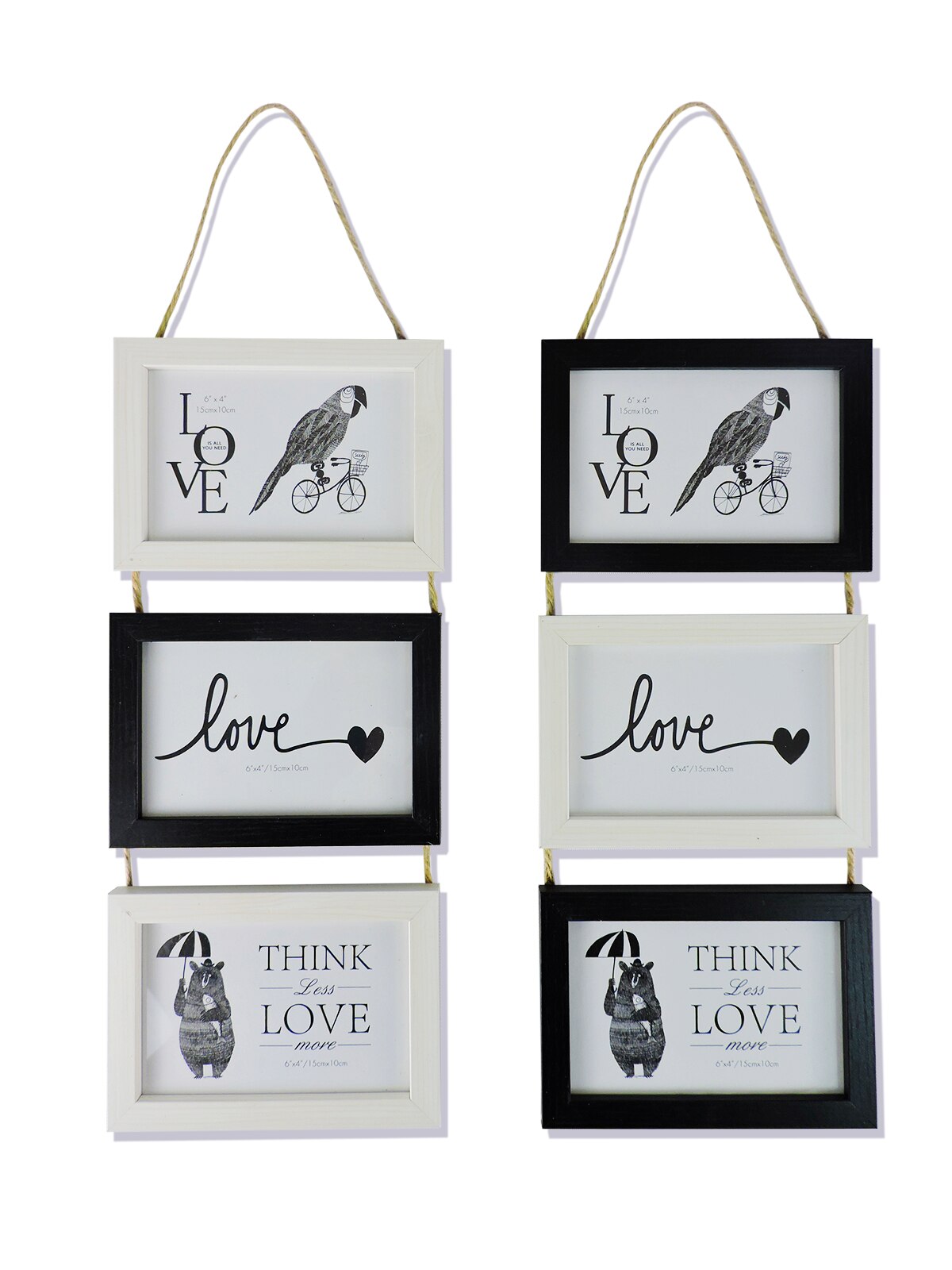 Set wooden Triple photo frames for wall hanging-Original Collage for Photos 10x15 cm: White Black