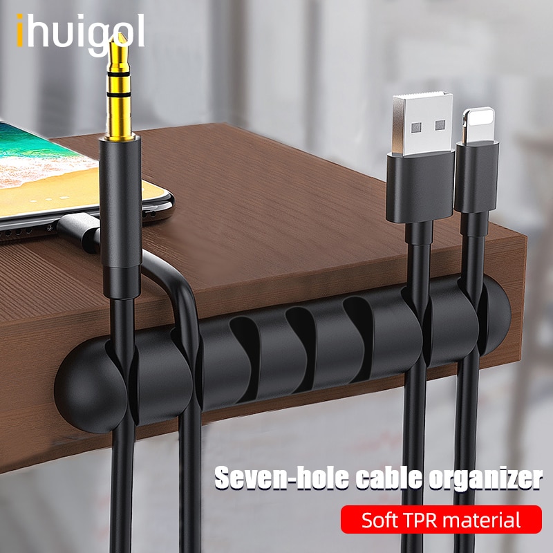 Ihuigol siliconen usb-kabelorganizer met 7 gaten, opwindbare draden, kabelbeheer voor hoofdtelefoon, muis, toetsenbord in thuiskantoor, auto