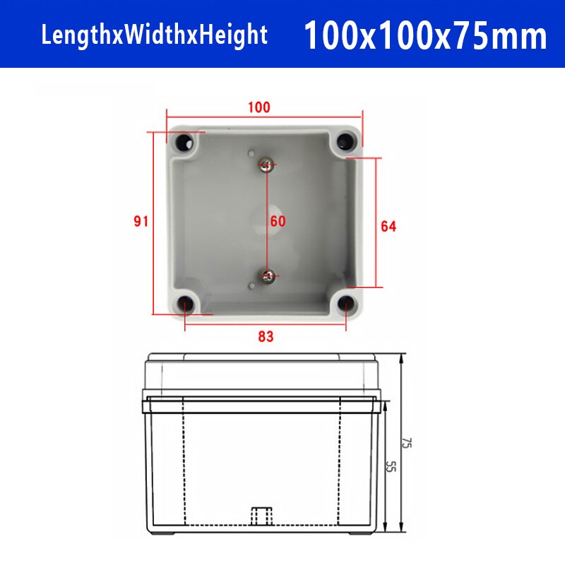 IP67 Waterproof Plastic Enclosure Box Electronic ABS Material Outdoor Junction Box Electrical Project Instrument Case DIY: 100x100x75mm