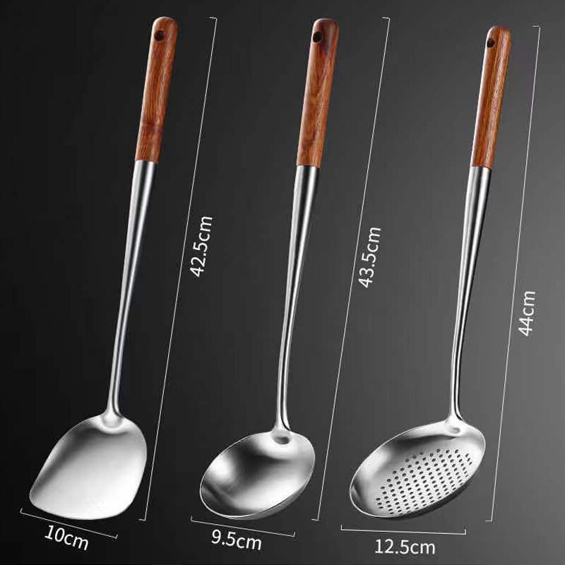Long Handle Stainless Steel Wok Spatula Skimmer Shovel Kitchen Pot Slotted Turner Rice Spoon Ladle Utensil Set utensilio